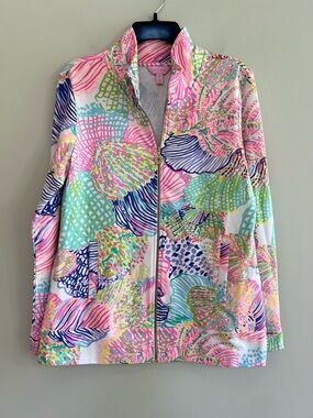 Lilly Pulitzer Reagan Full Zip-Up Long Sleeve Jacket Bright Color Shell Print, M